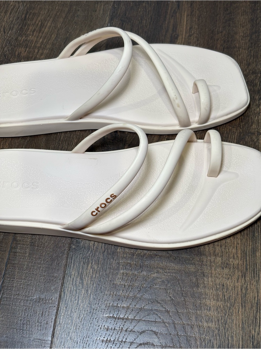 Crocs Miami Toe Loop Sandals White Chalk Triple Strap Women’s 10 Square Toe - Picture 5 of 7